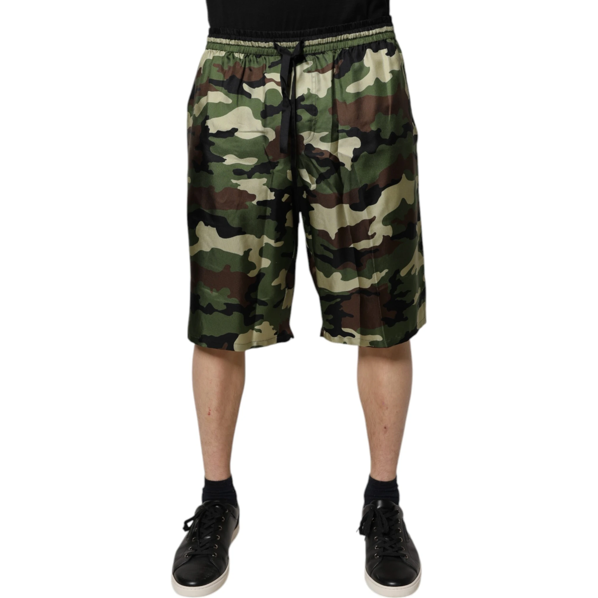 Multicolor Camouflage Silk Mid Waist Bermuda Shorts