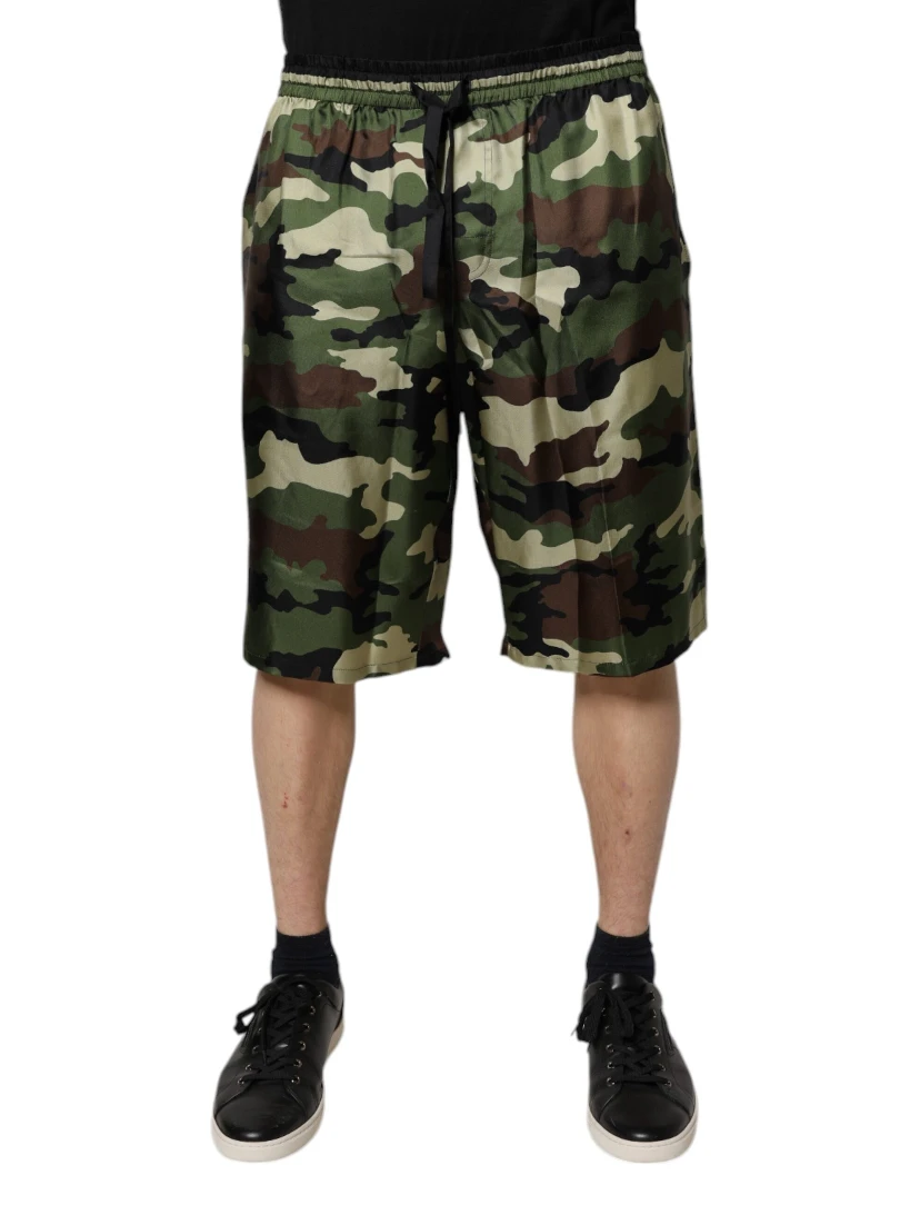 Multicolor Camouflage Silk Mid Waist Bermuda Shorts