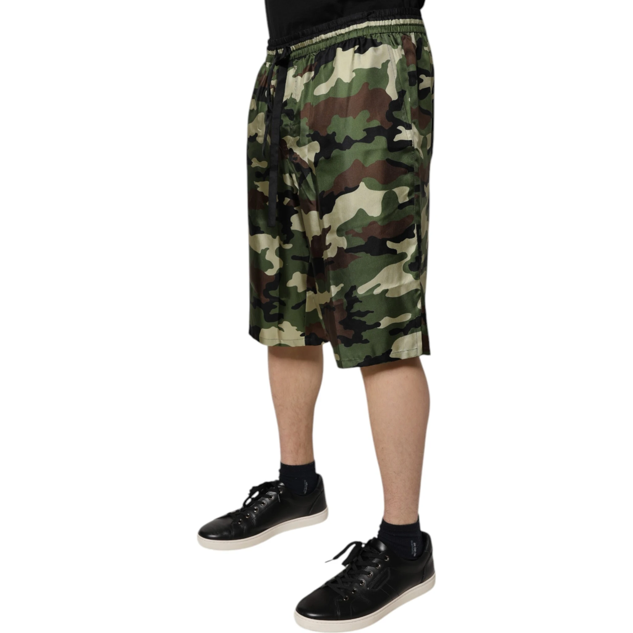 Multicolor Camouflage Silk Mid Waist Bermuda Shorts