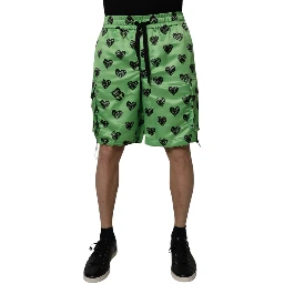 Green Heart Print Cargo Men Bermuda Shorts