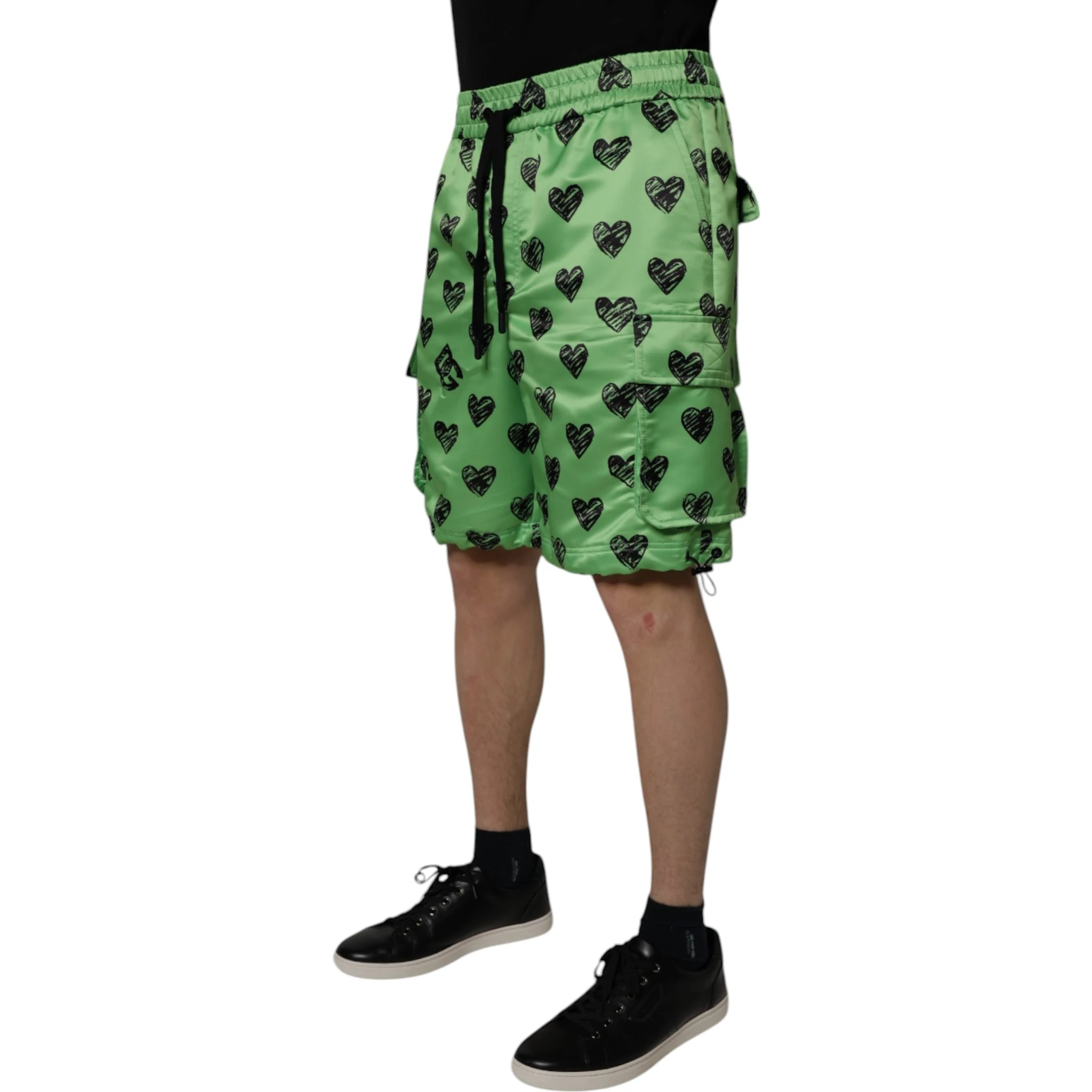 Green Heart Print Cargo Men Bermuda Shorts