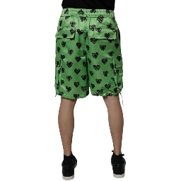 Green Heart Print Cargo Men Bermuda Shorts