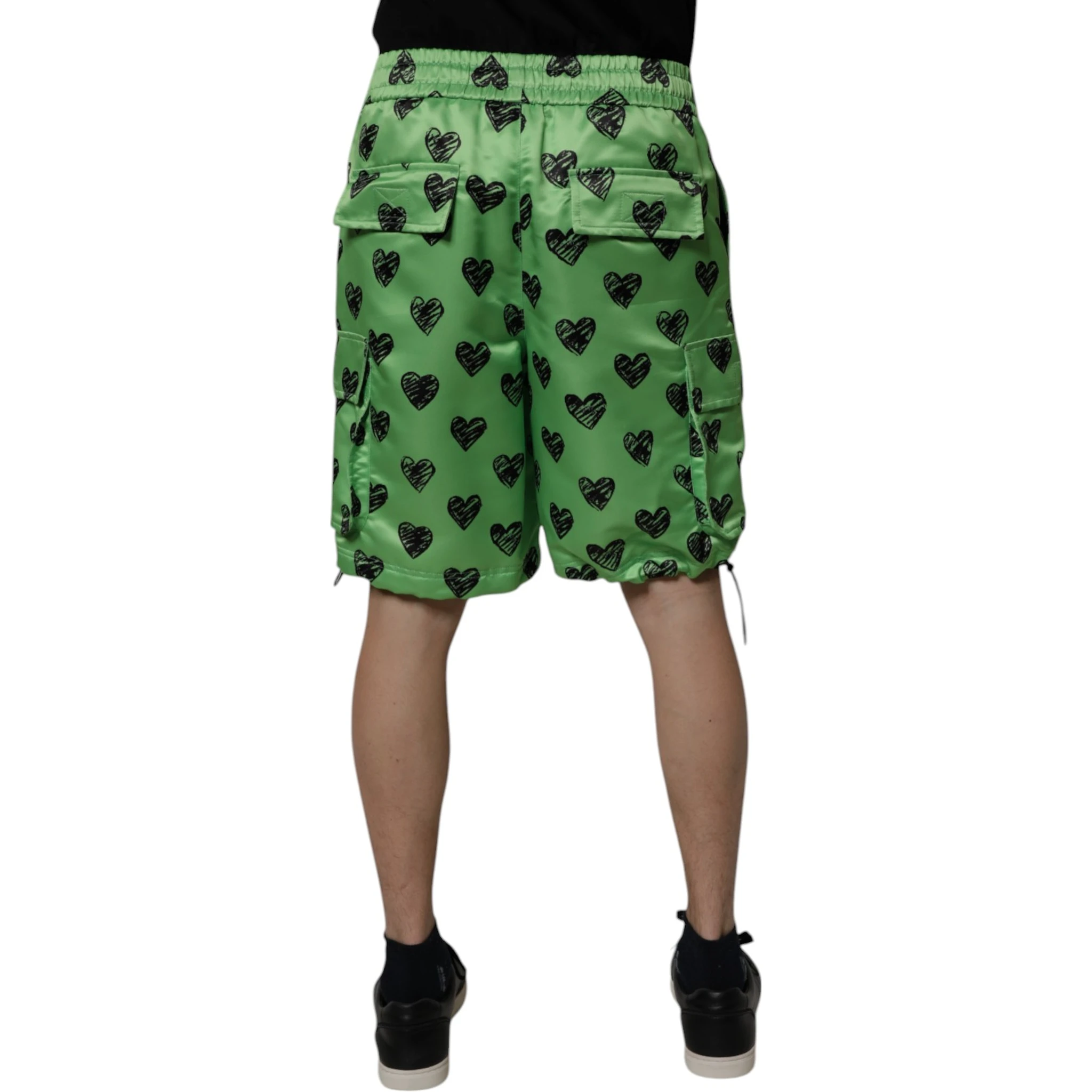 Green Heart Print Cargo Men Bermuda Shorts