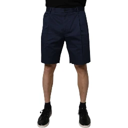 Dark Blue Cotton Mid Waist Men Bermuda Shorts