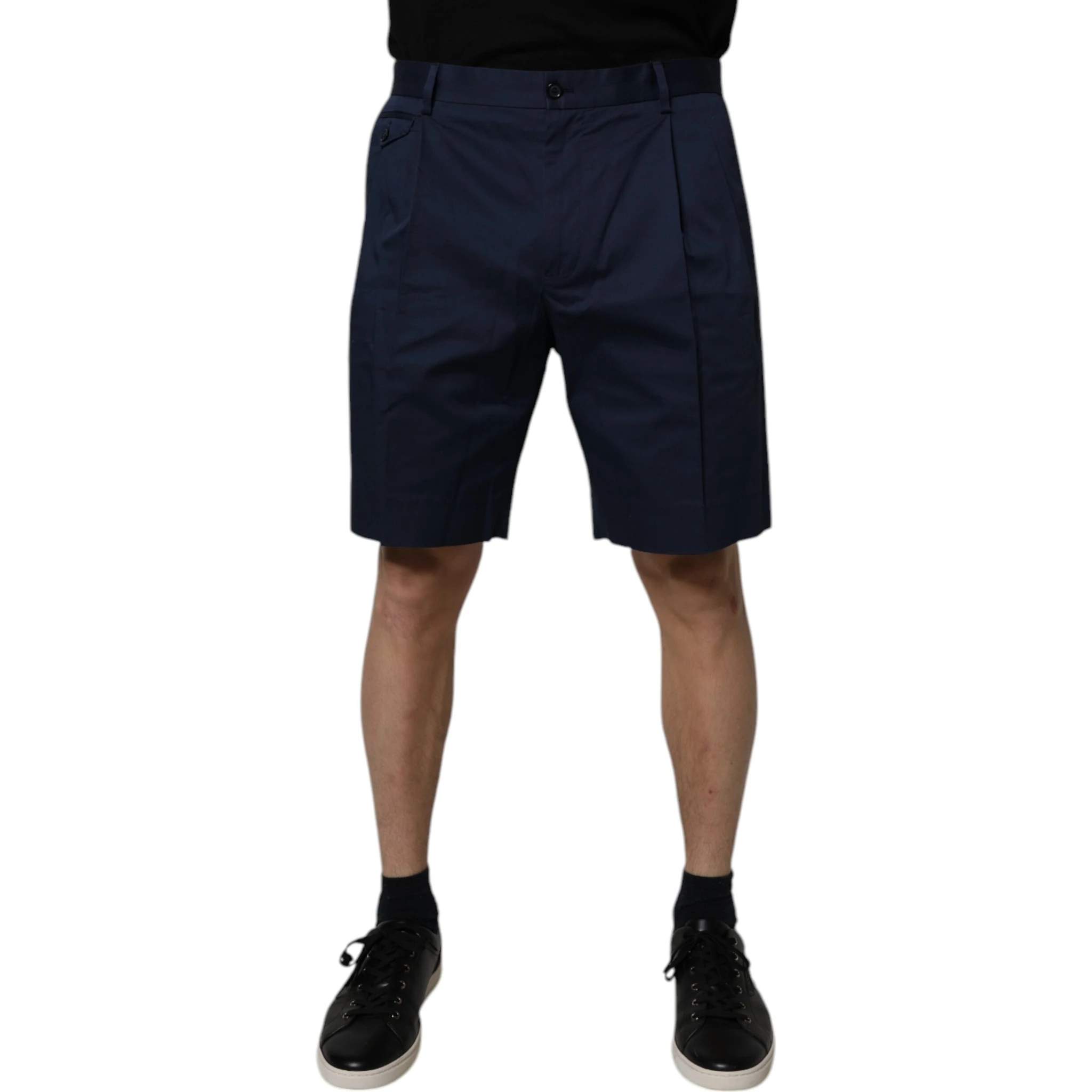 Dark Blue Cotton Mid Waist Men Bermuda Shorts