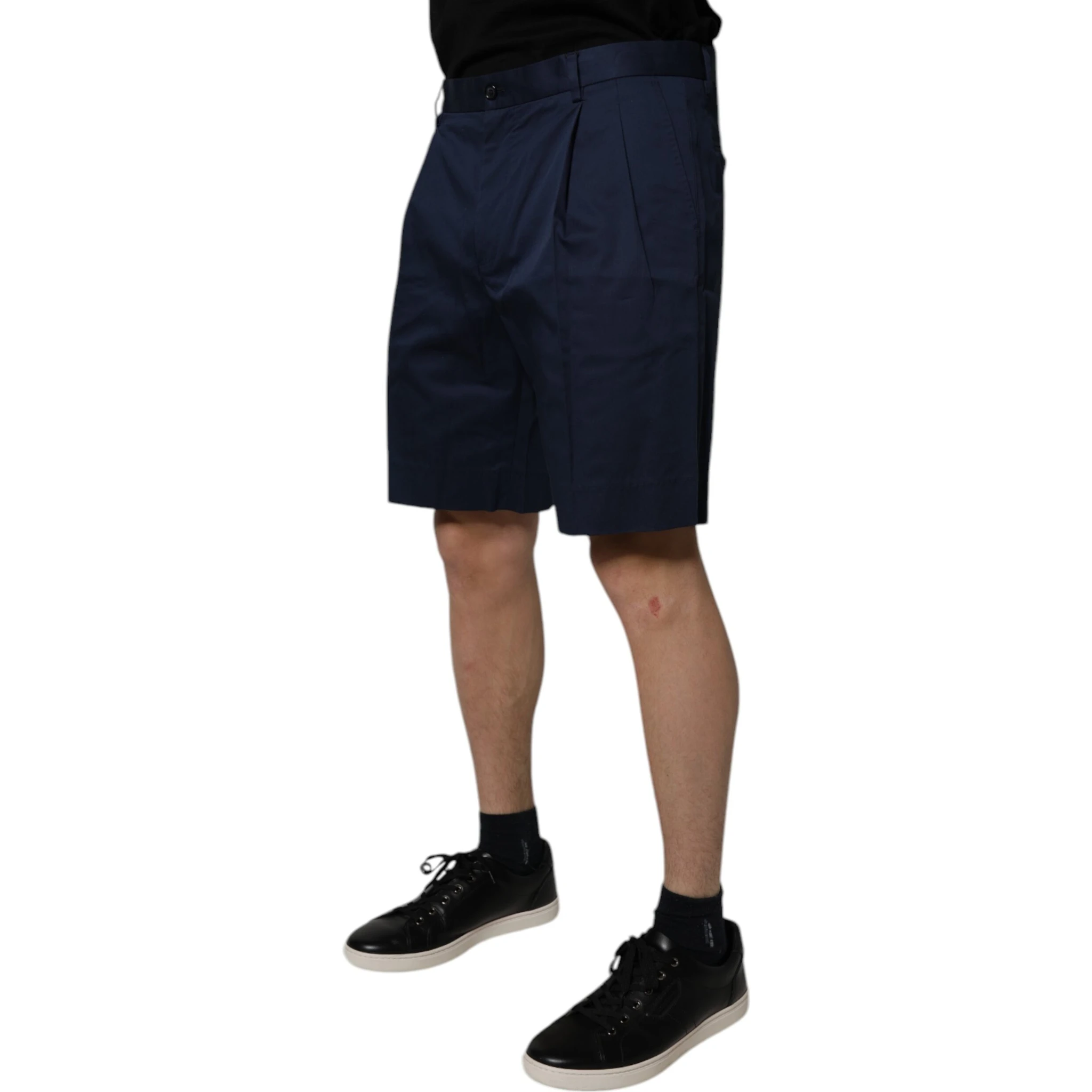 Dark Blue Cotton Mid Waist Men Bermuda Shorts