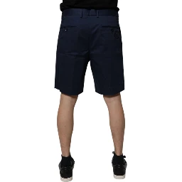 Dark Blue Cotton Mid Waist Men Bermuda Shorts