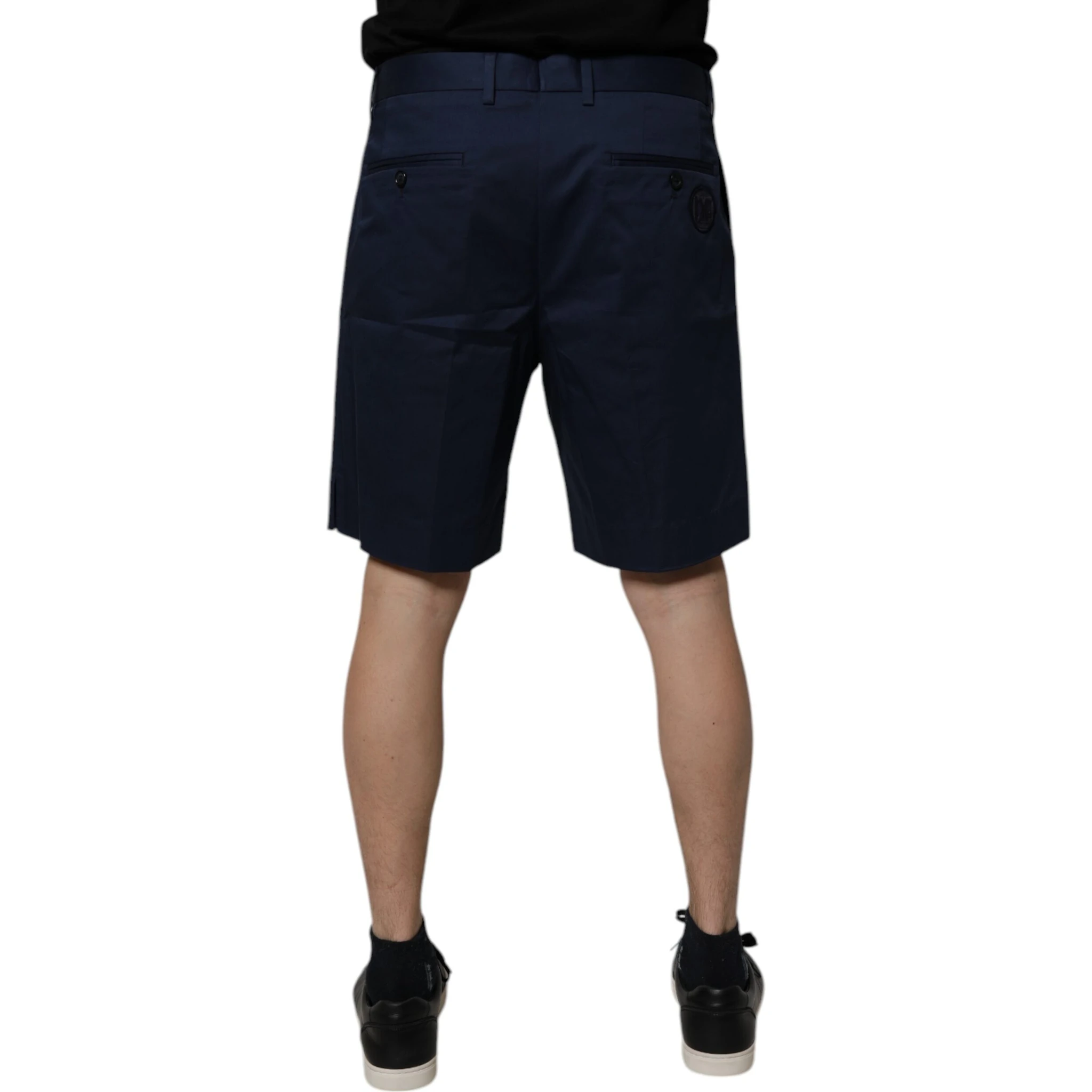 Dark Blue Cotton Mid Waist Men Bermuda Shorts