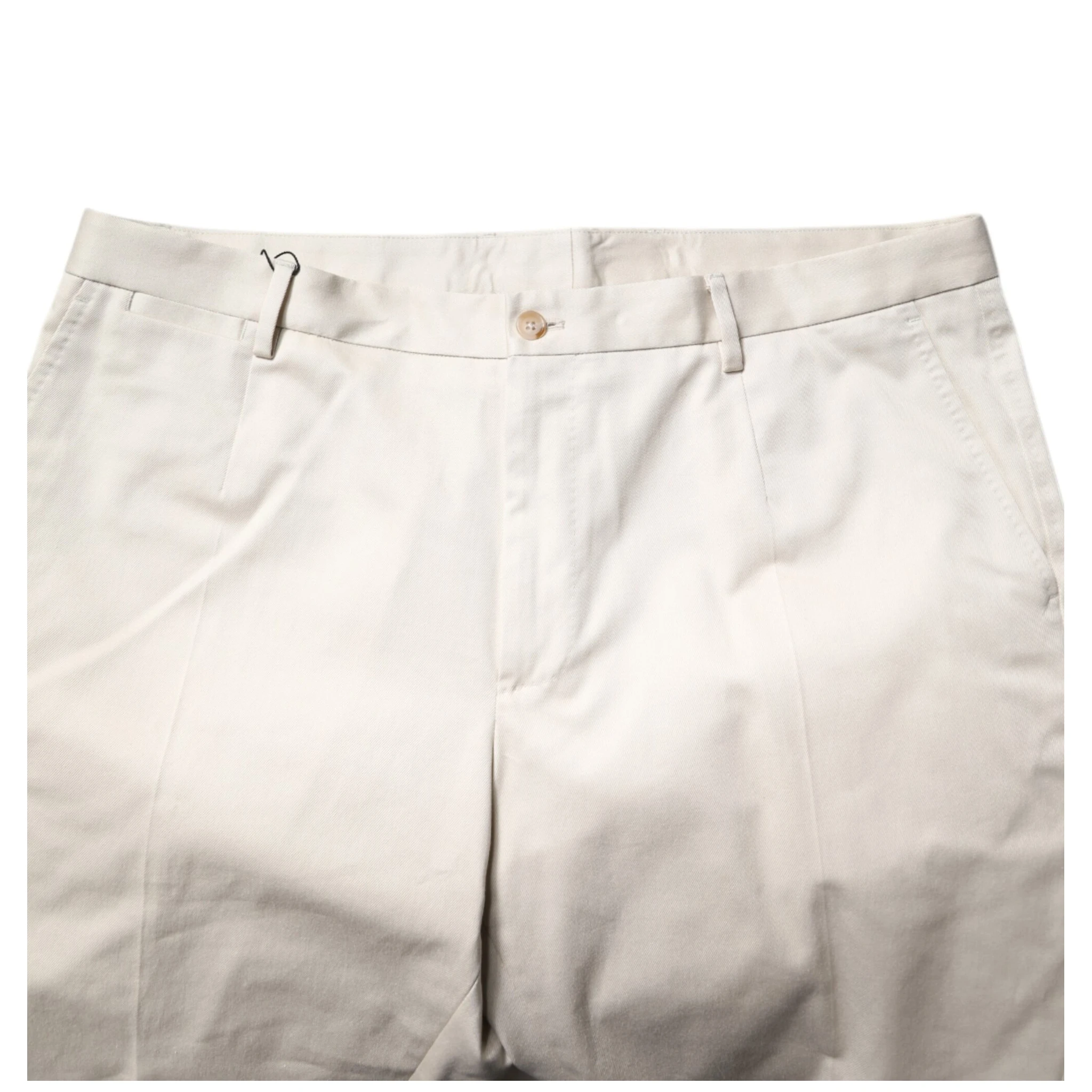 Beige Cotton Stretch Mid Waist Bermuda Shorts