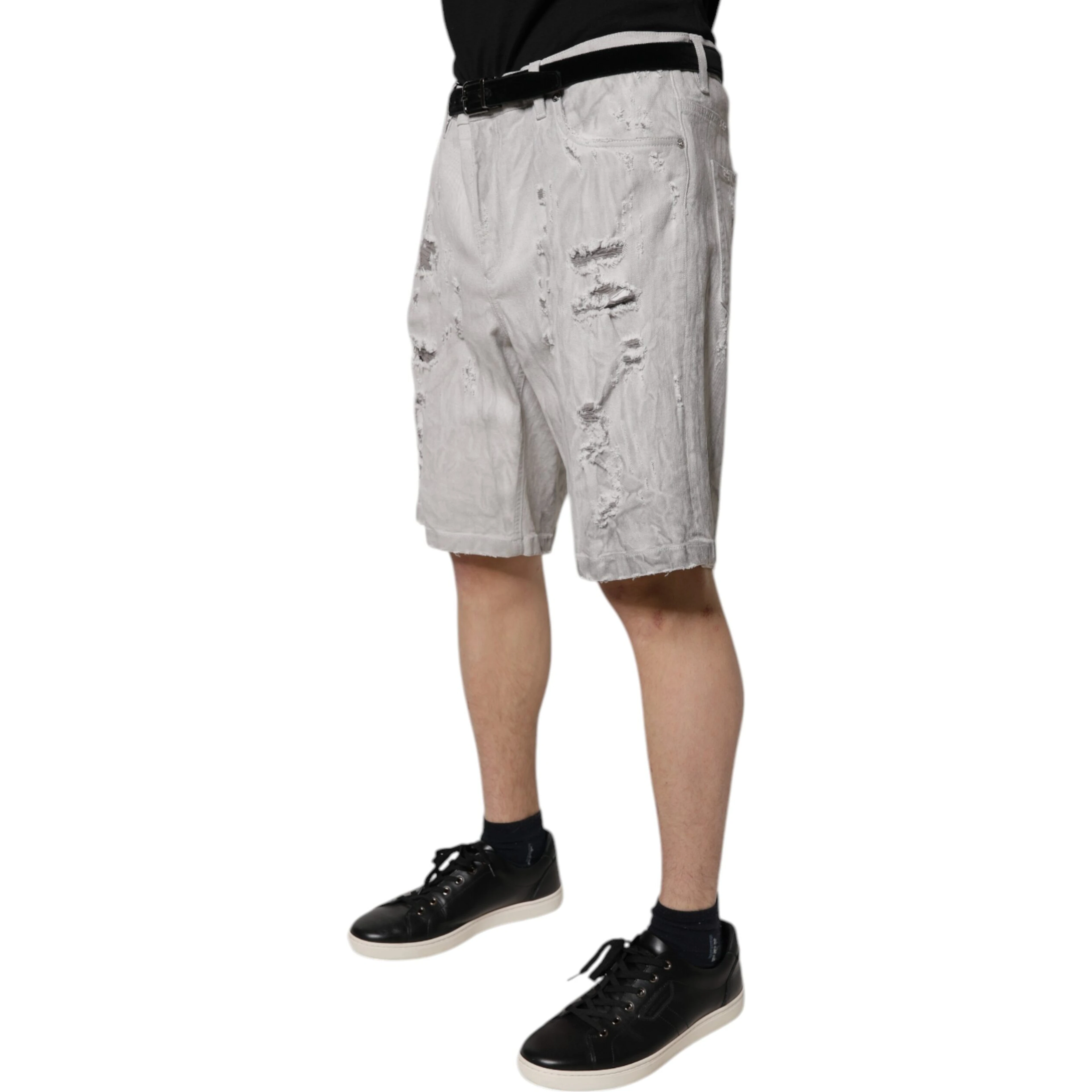 Light Gray Tattered Men Denim Bermuda Shorts