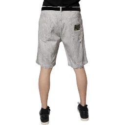 Light Gray Tattered Men Denim Bermuda Shorts