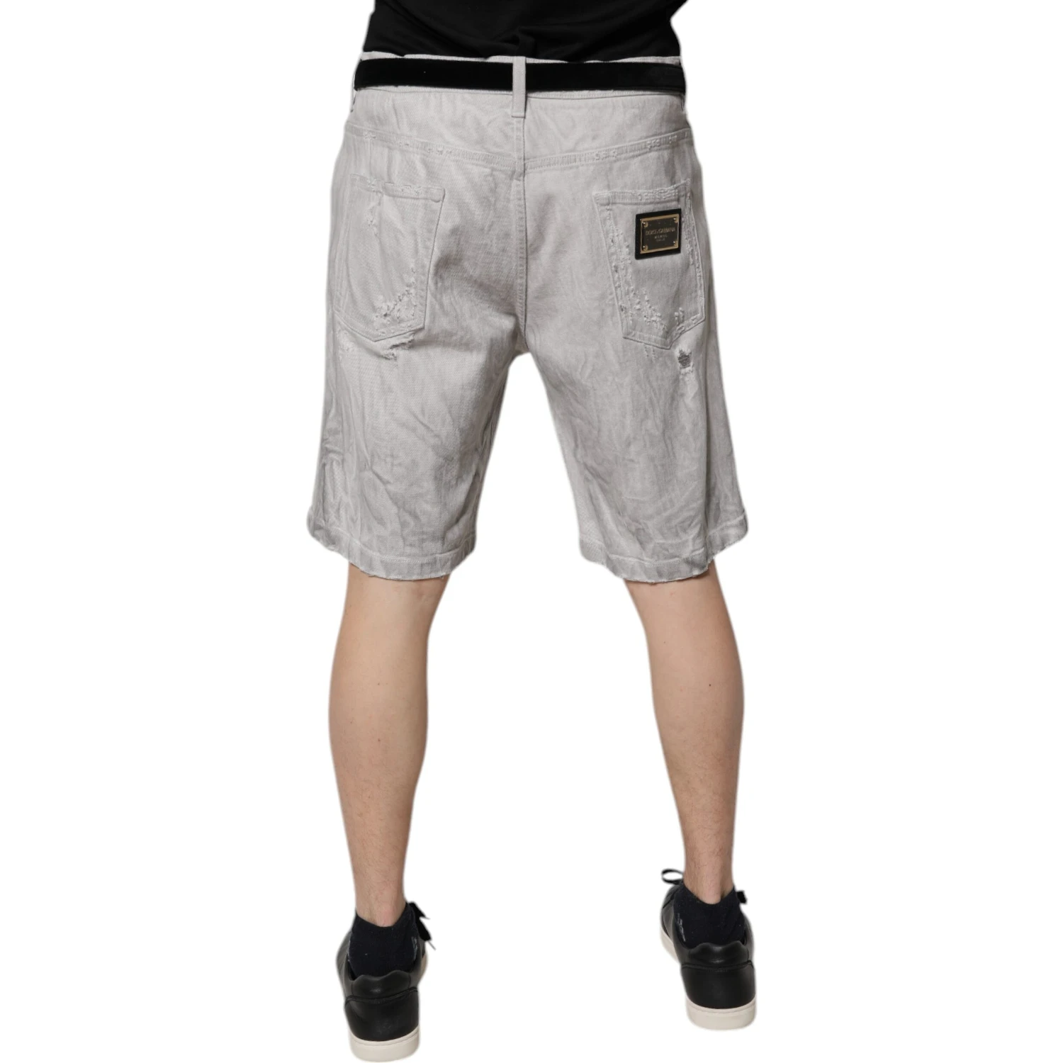 Light Gray Tattered Men Denim Bermuda Shorts