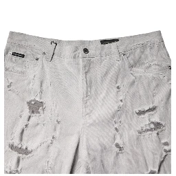 Light Gray Tattered Men Denim Bermuda Shorts