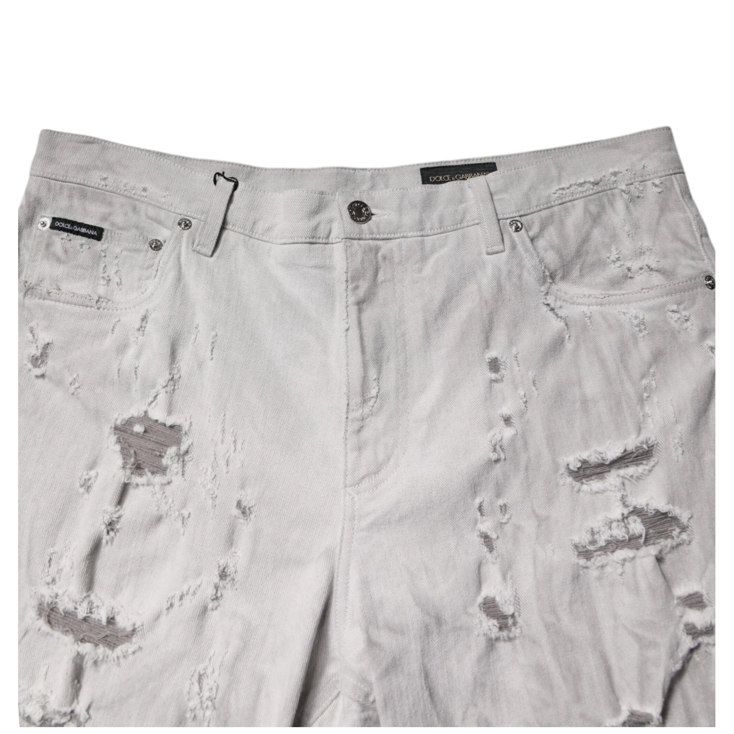Light Gray Tattered Men Denim Bermuda Shorts