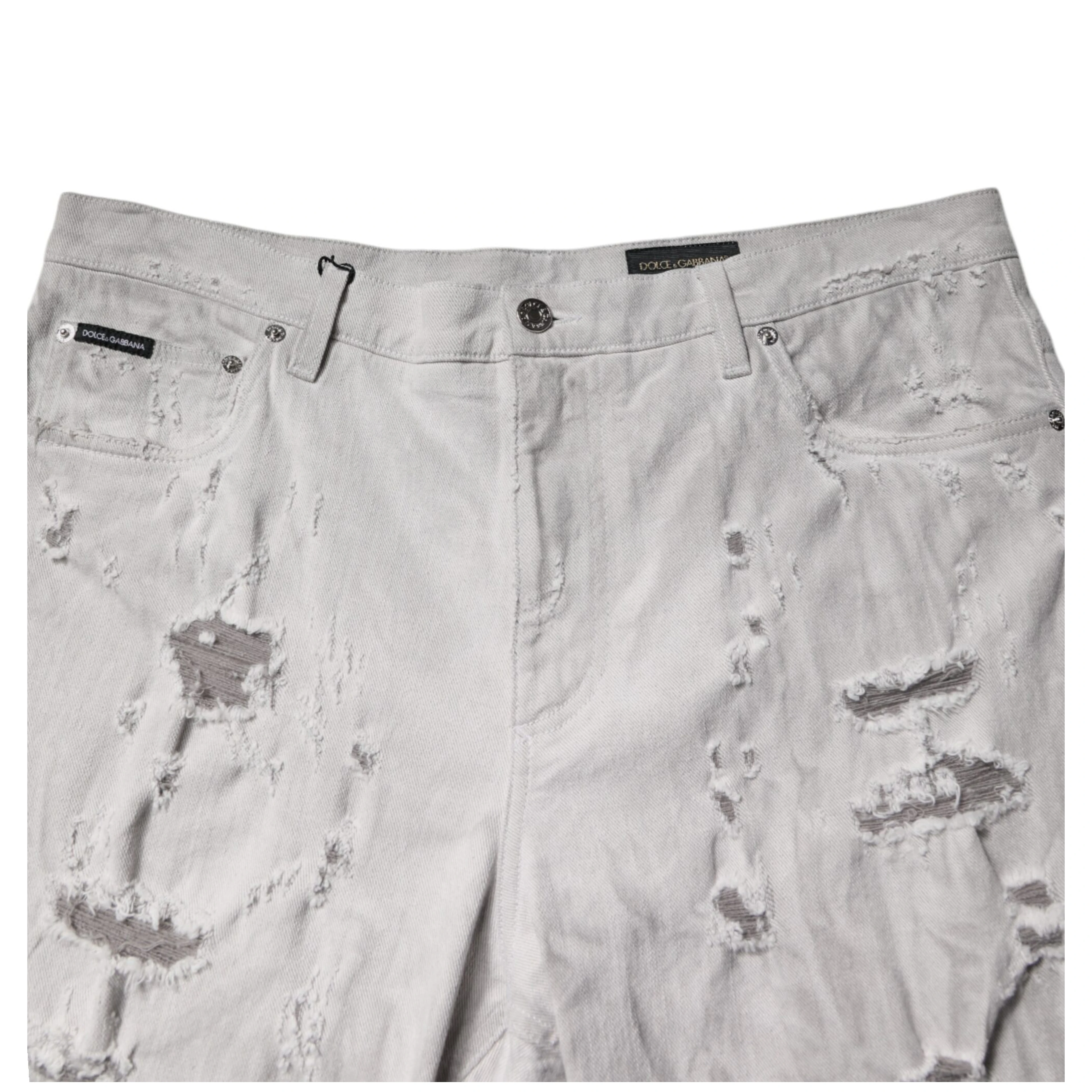 Light Gray Tattered Men Denim Bermuda Shorts
