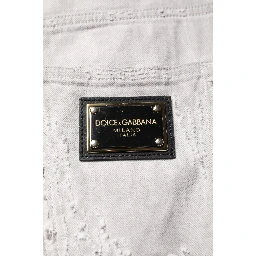 Light Gray Tattered Men Denim Bermuda Shorts