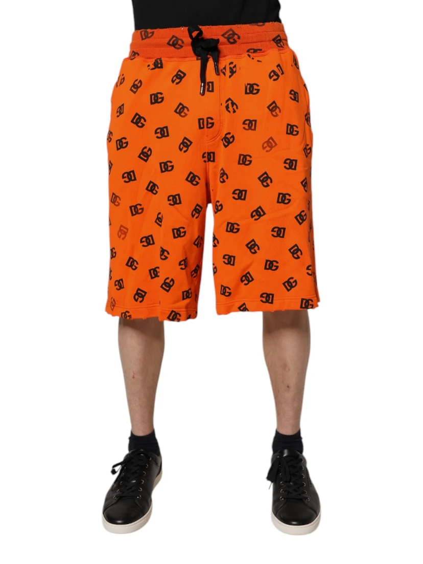 Orange Logo Monogram Cotton Bermuda Shorts