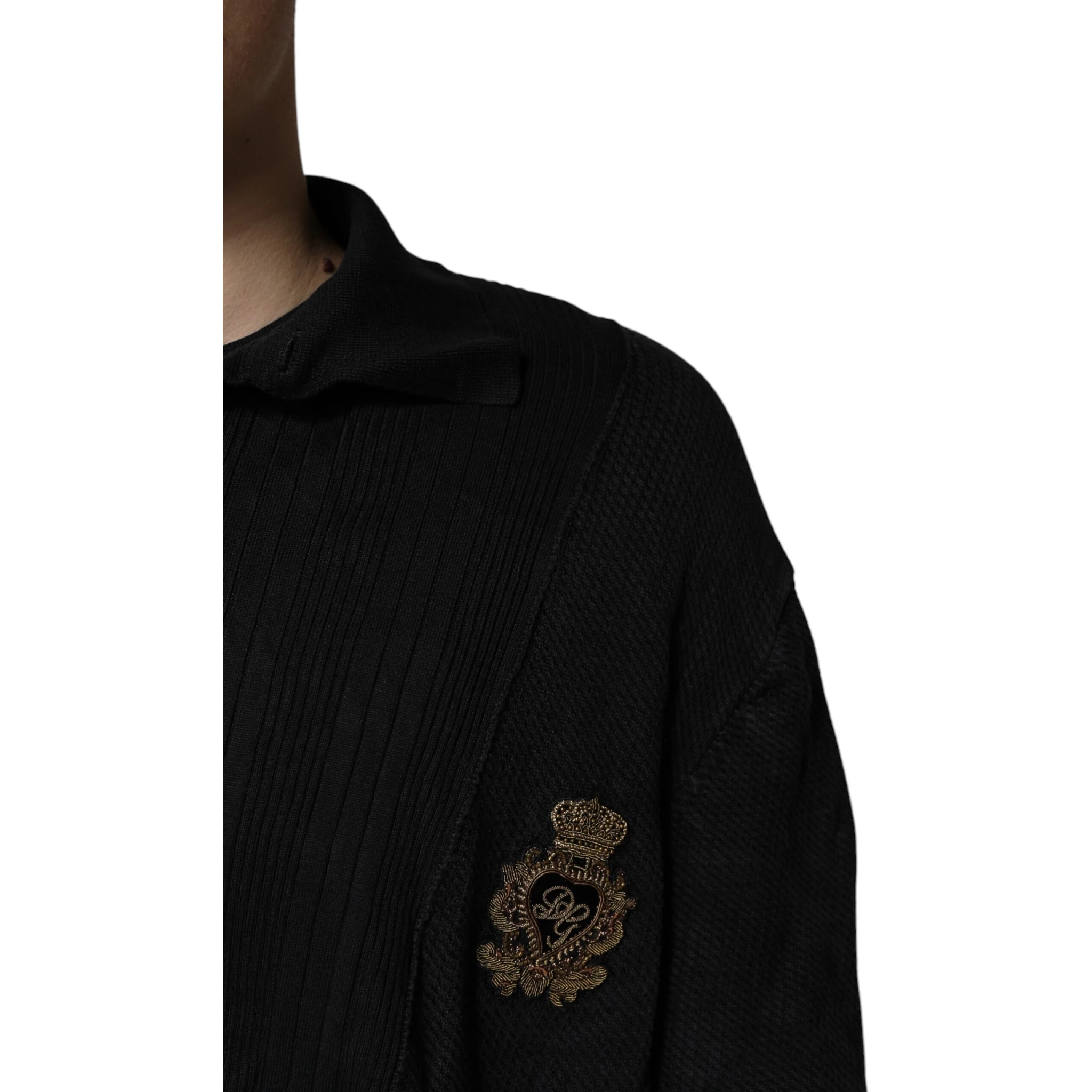 Black Heraldic Silk Buttoned Pullover Sweater