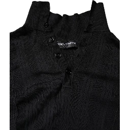 Black Heraldic Silk Buttoned Pullover Sweater