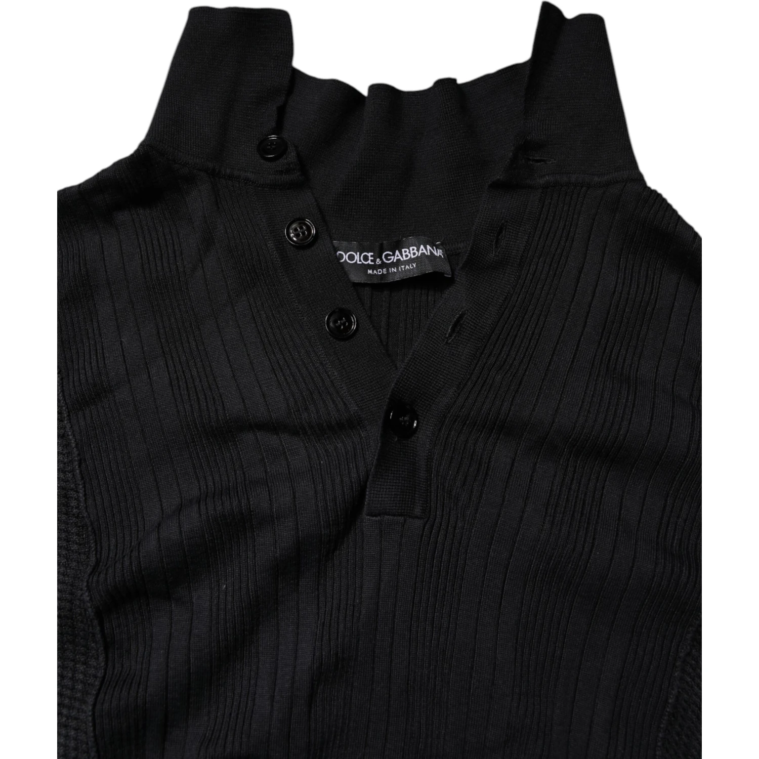 Black Heraldic Silk Buttoned Pullover Sweater