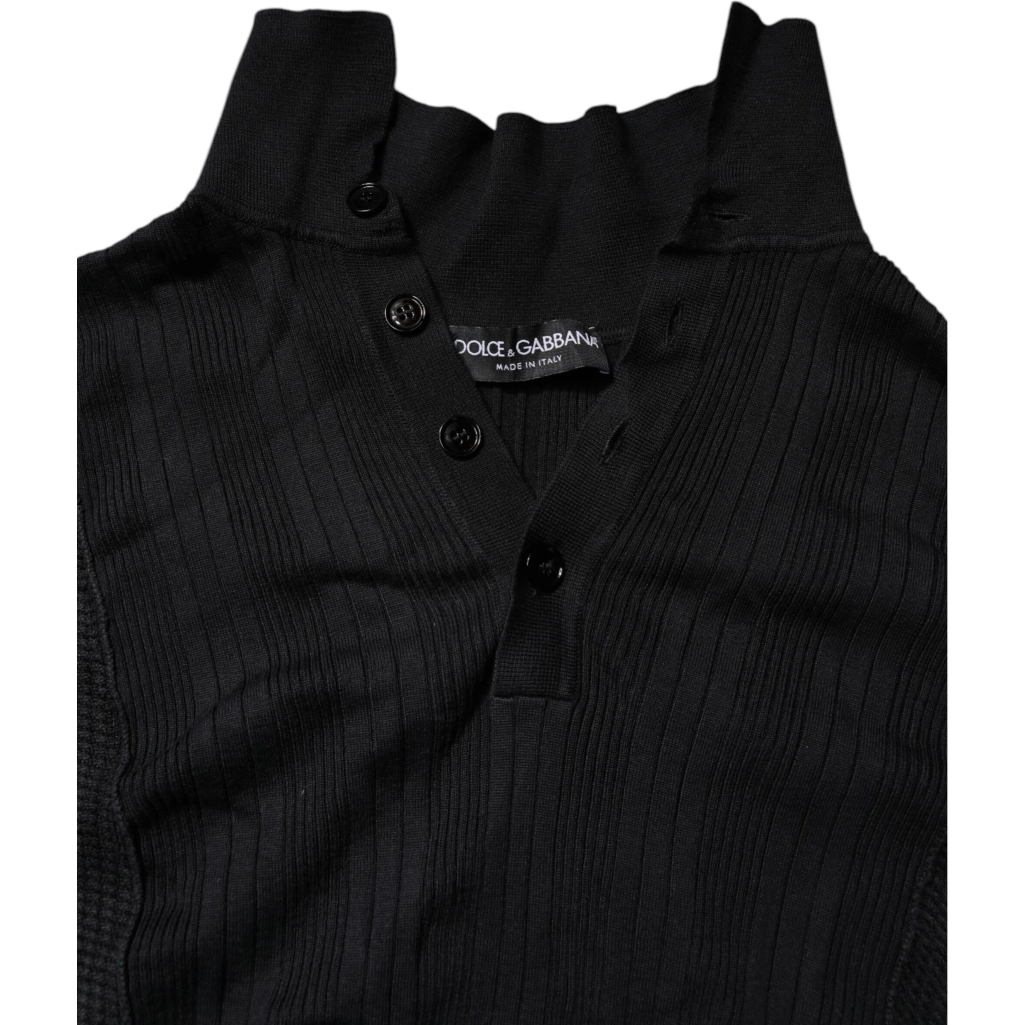 Black Heraldic Silk Buttoned Pullover Sweater