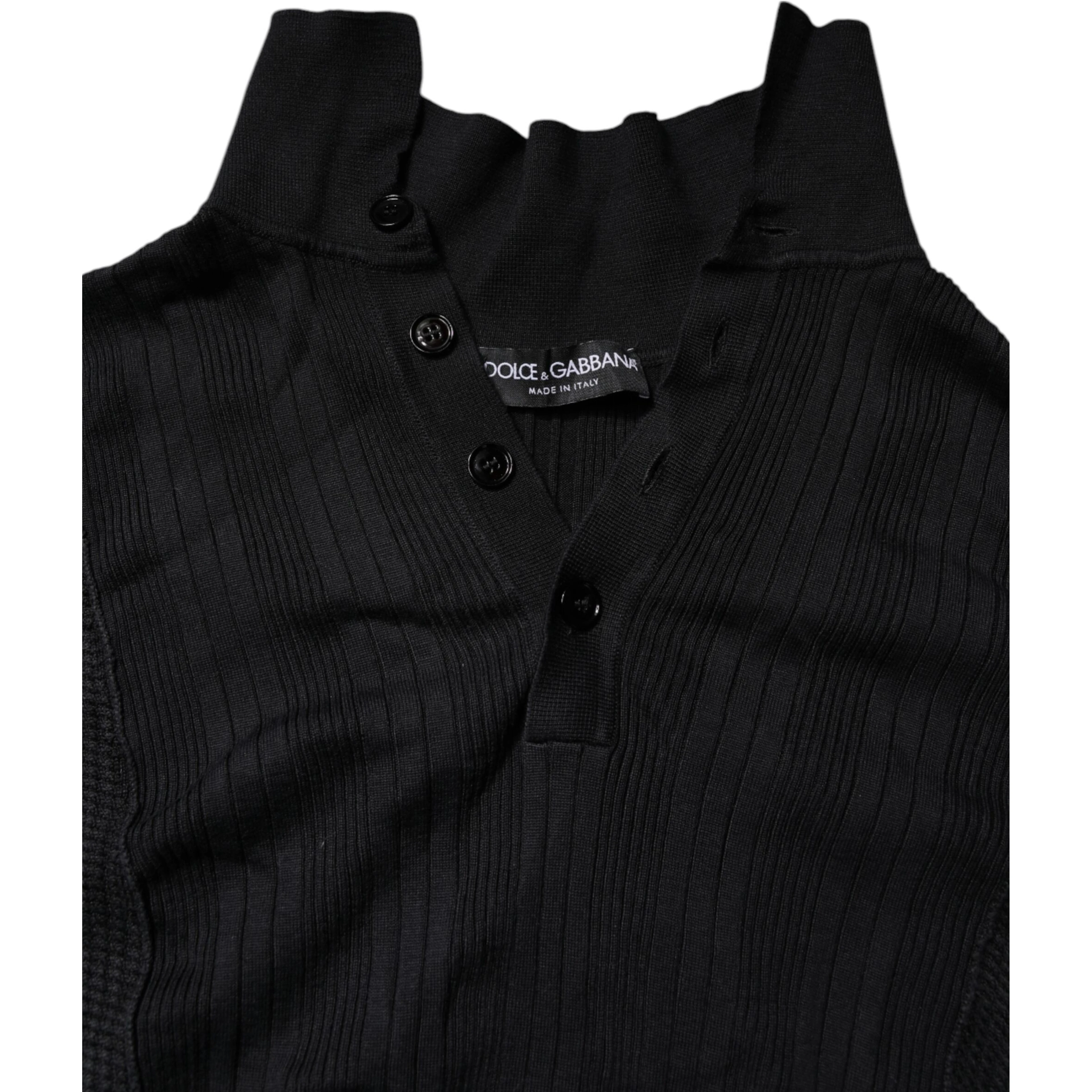 Black Heraldic Silk Buttoned Pullover Sweater