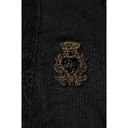 Black Heraldic Silk Buttoned Pullover Sweater