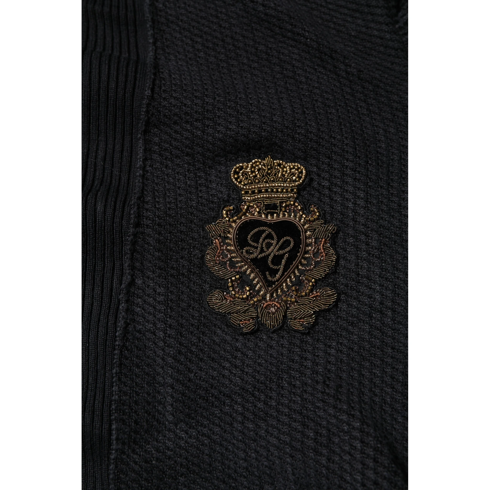 Black Heraldic Silk Buttoned Pullover Sweater