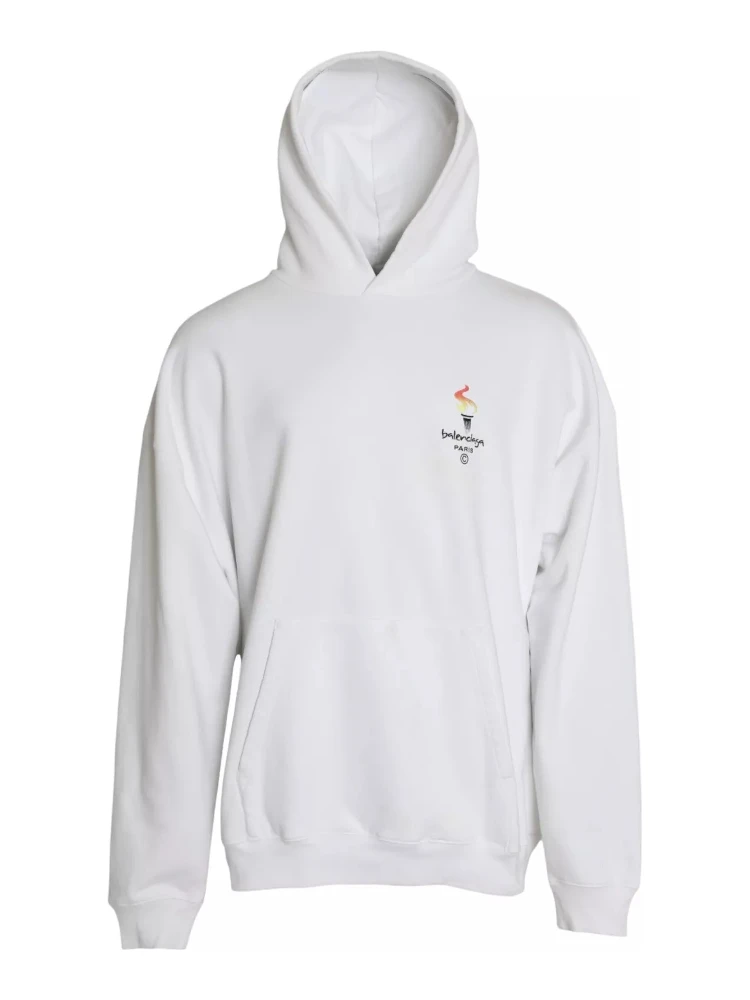 White Cotton Logo Hooded Pullover Oversize Sweater