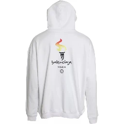 White Cotton Logo Hooded Pullover Oversize Sweater