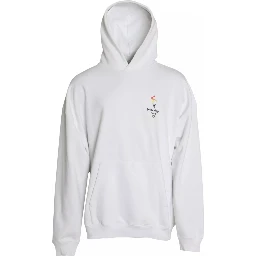 White Cotton Logo Hooded Pullover Oversize Sweater
