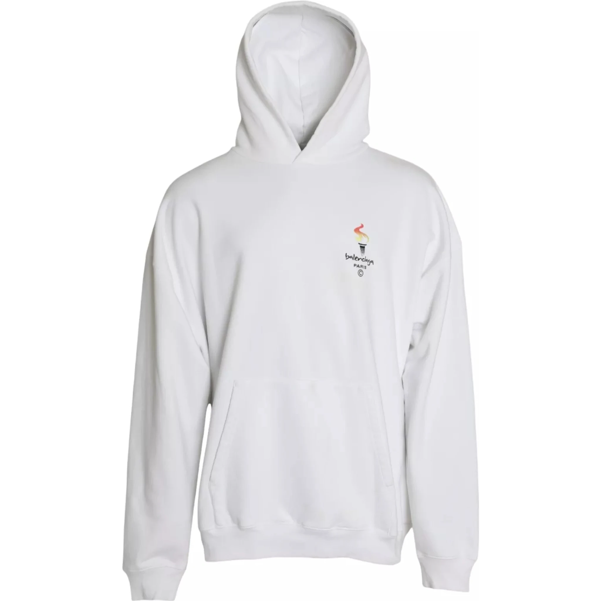 White Cotton Logo Hooded Pullover Oversize Sweater