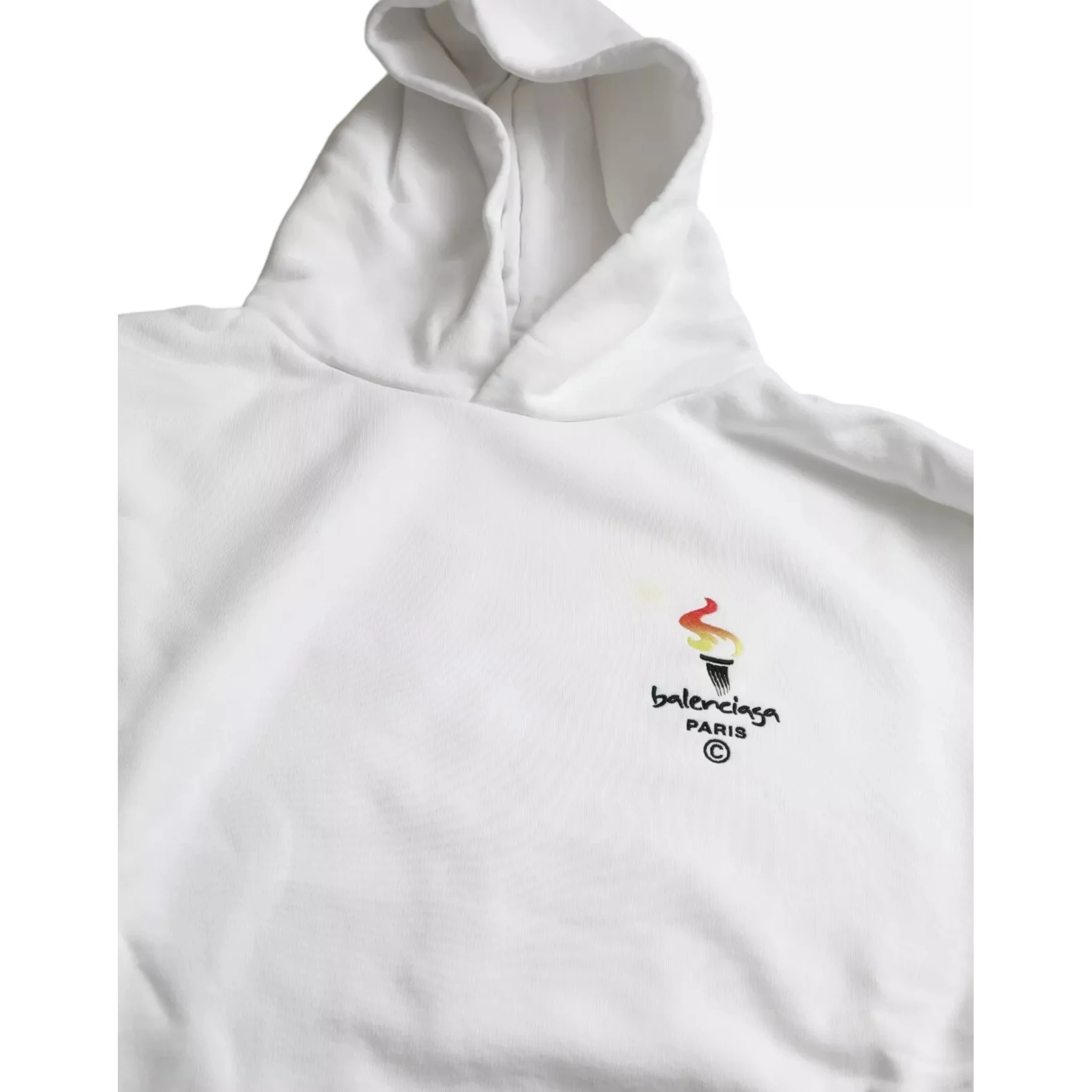 White Cotton Logo Hooded Pullover Oversize Sweater