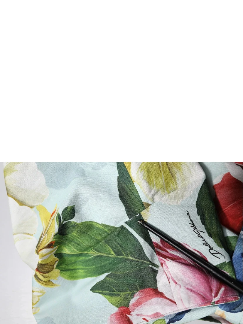 Green Floral Short Sleeves Cotton V-neck Dress