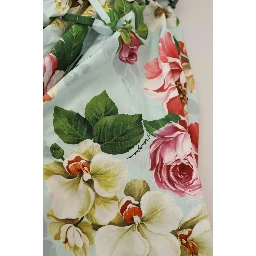 Green Floral Short Sleeves Cotton V-neck Dress