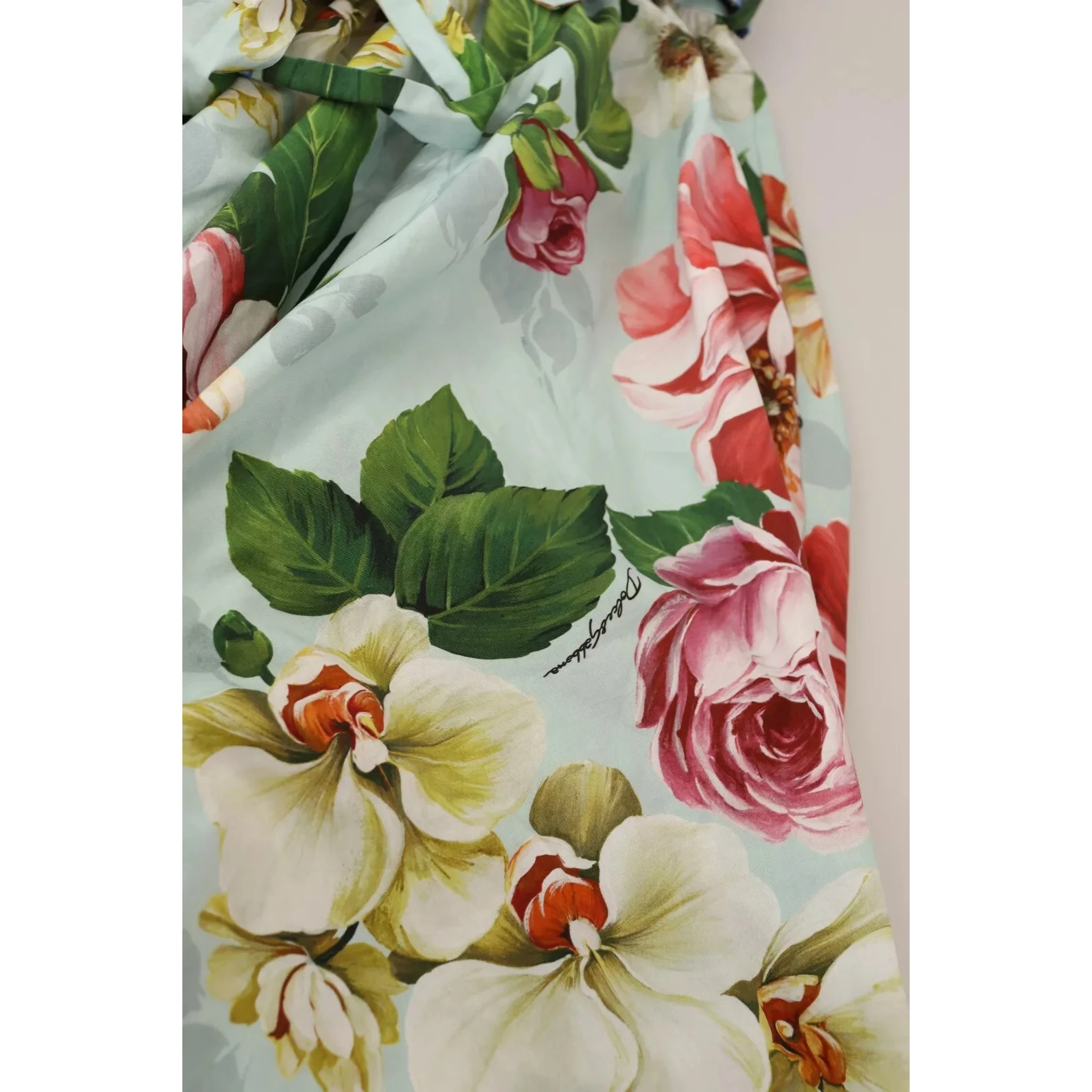 Green Floral Short Sleeves Cotton V-neck Dress