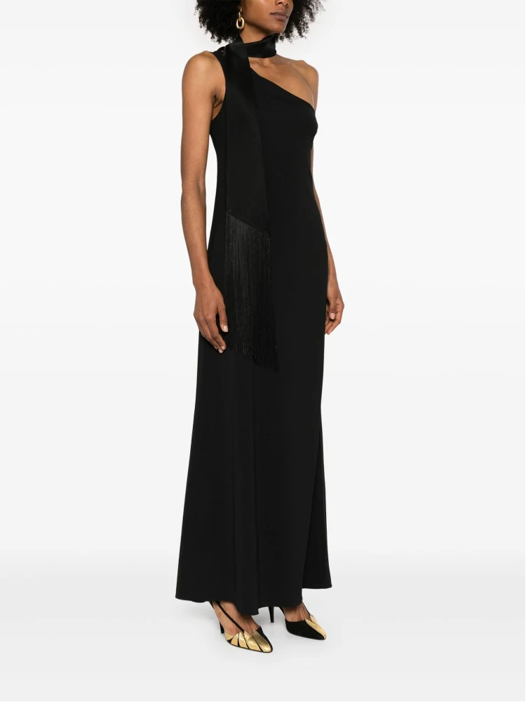 Fringe Detail One-shoulder Maxi Dress In Black alternative