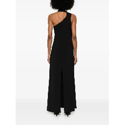 Fringe Detail One-shoulder Maxi Dress In Black