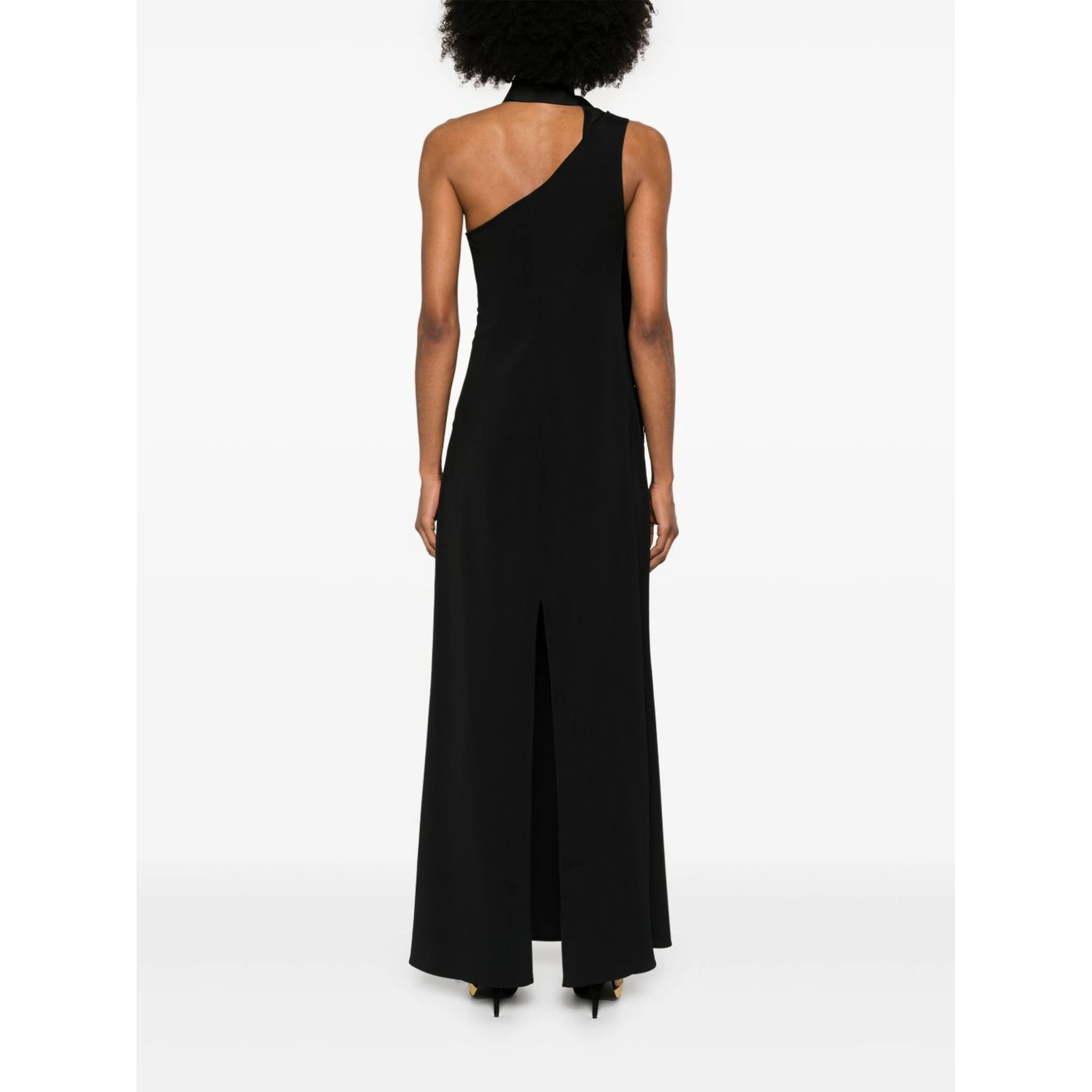 Fringe Detail One-shoulder Maxi Dress In Black