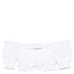 Lace Cotton Cropped Top With Off-the-shoulder Design In White