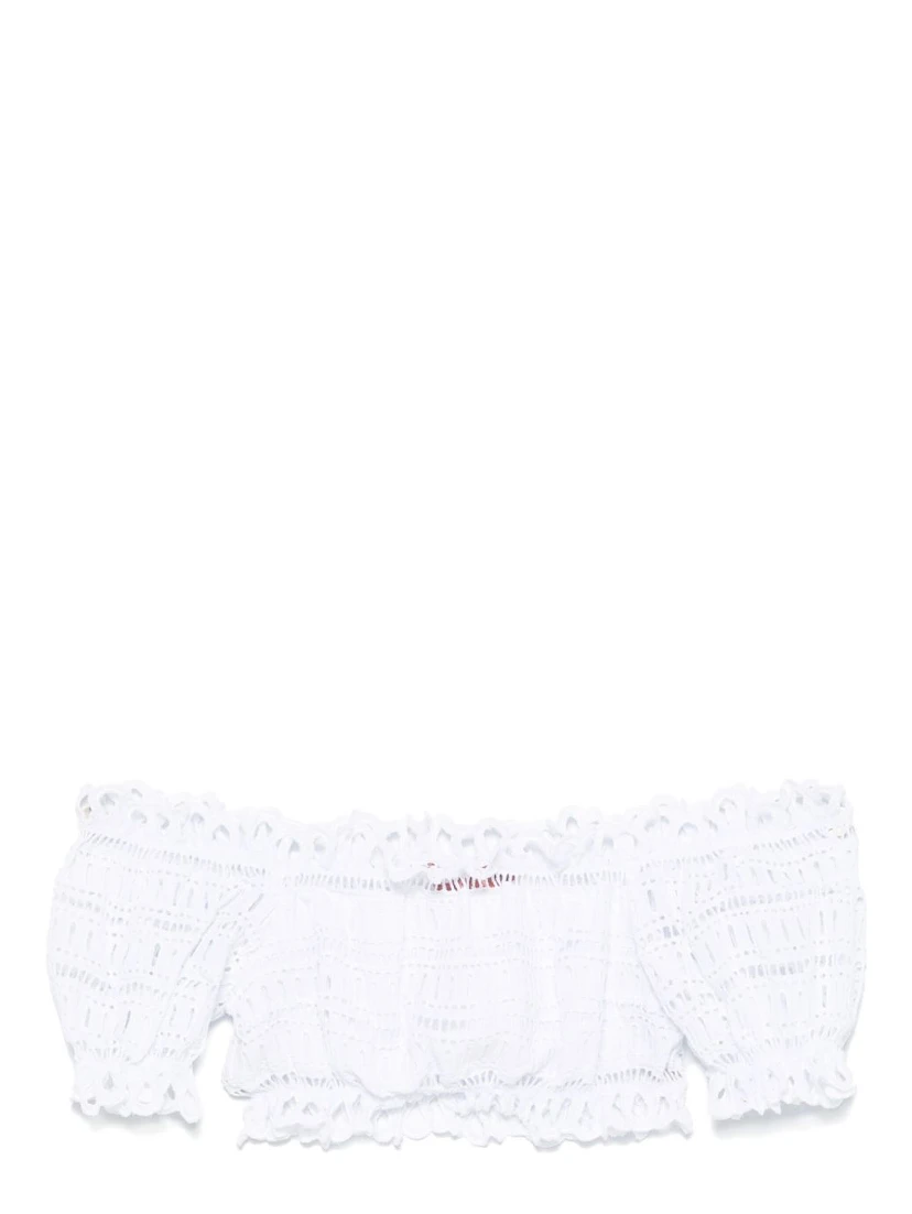 Lace Cotton Cropped Top With Off-the-shoulder Design In White