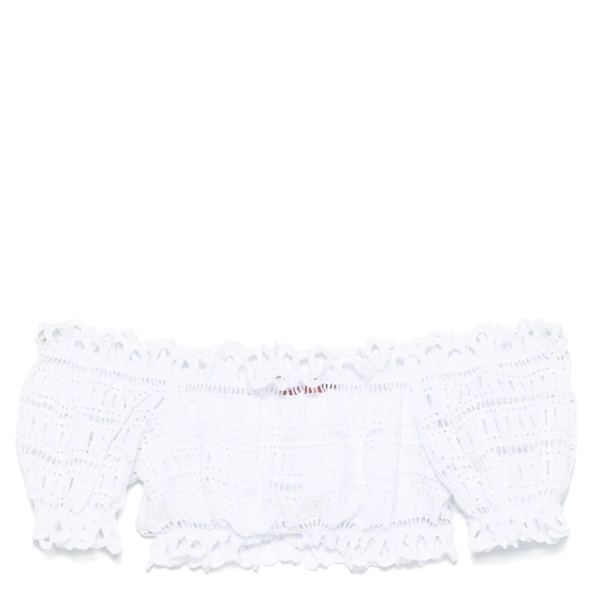 Lace Cotton Cropped Top With Off-the-shoulder Design In White