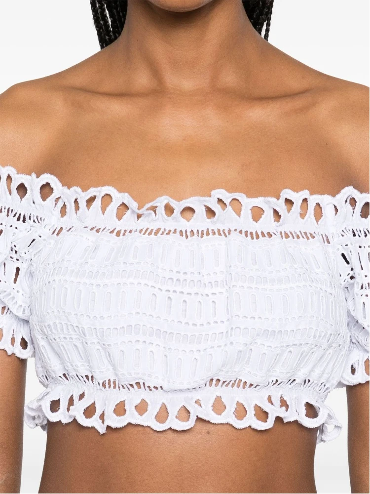 Lace Cotton Cropped Top With Off-the-shoulder Design In White alternative