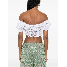 Lace Cotton Cropped Top With Off-the-shoulder Design In White