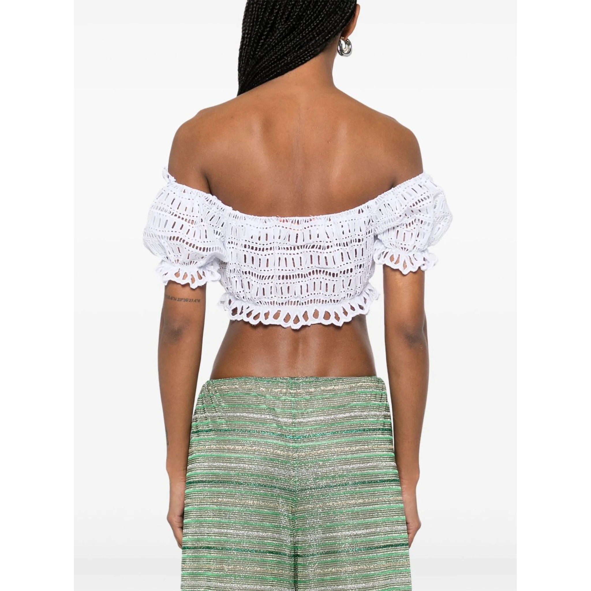 Lace Cotton Cropped Top With Off-the-shoulder Design In White