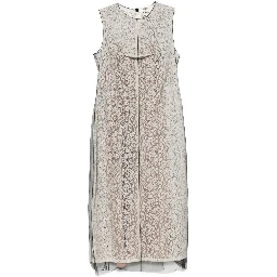 Beige Floral-lace Midi Dress