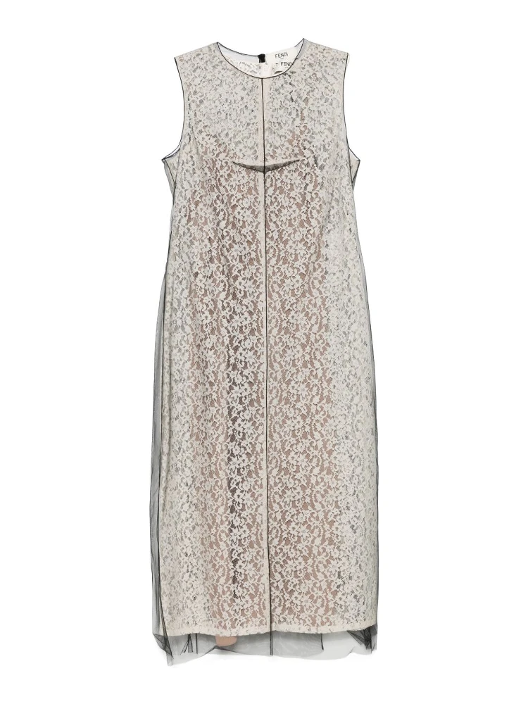 Beige Floral-lace Midi Dress