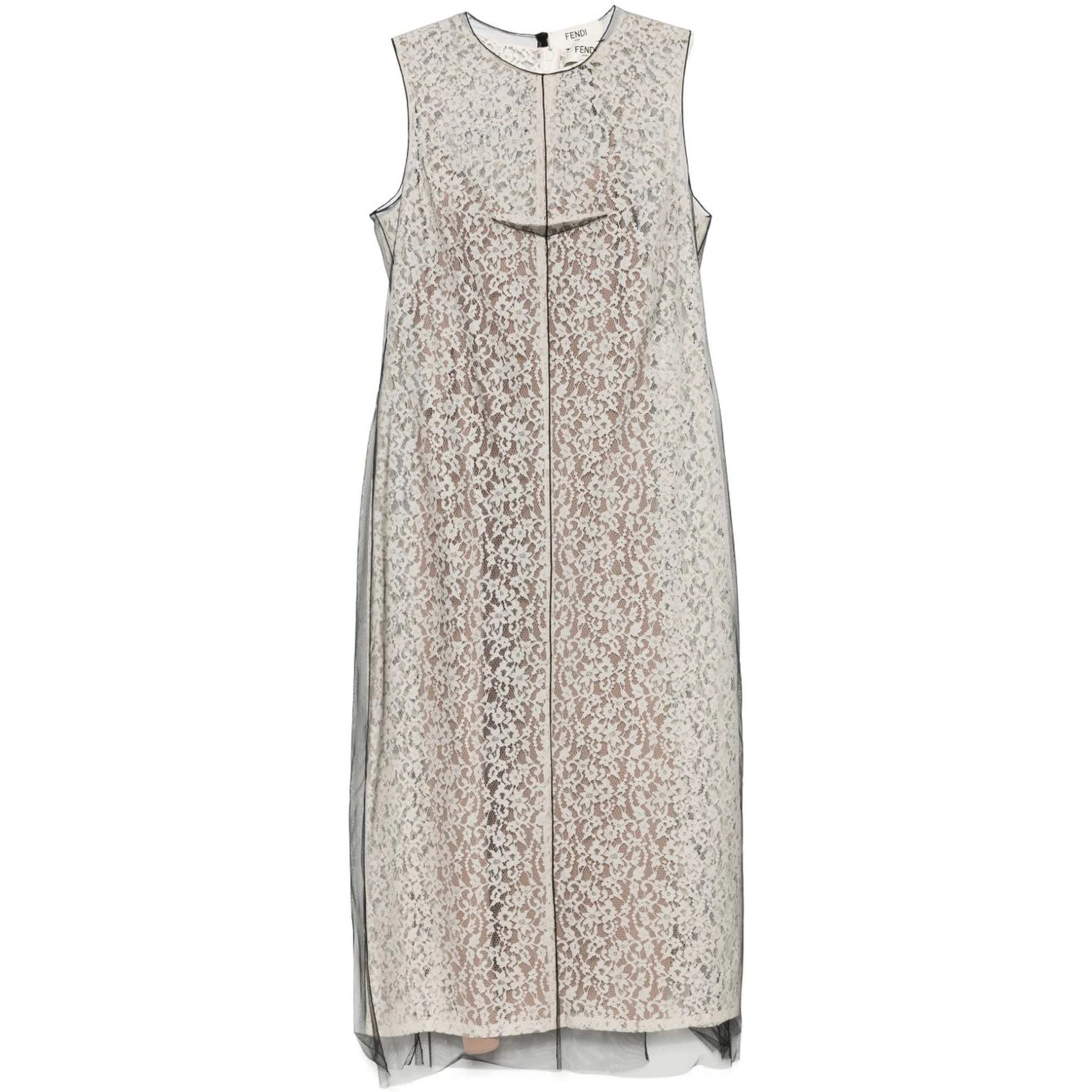 Beige Floral-lace Midi Dress