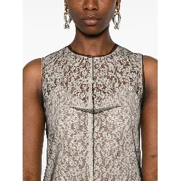 Beige Floral-lace Midi Dress