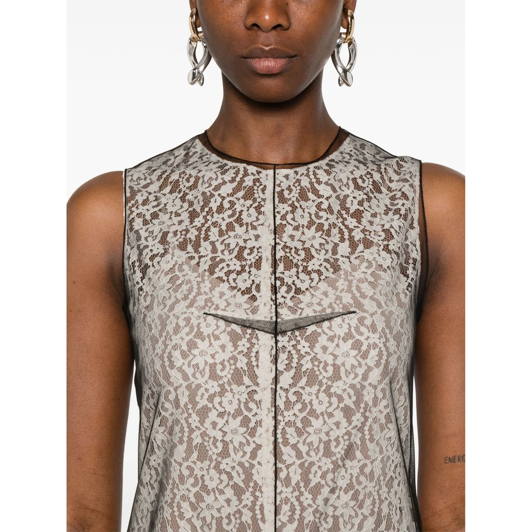 Beige Floral-lace Midi Dress